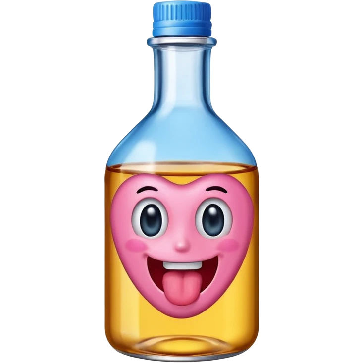Smiling bottle of oil pink with silly face tongue out blue top emoji