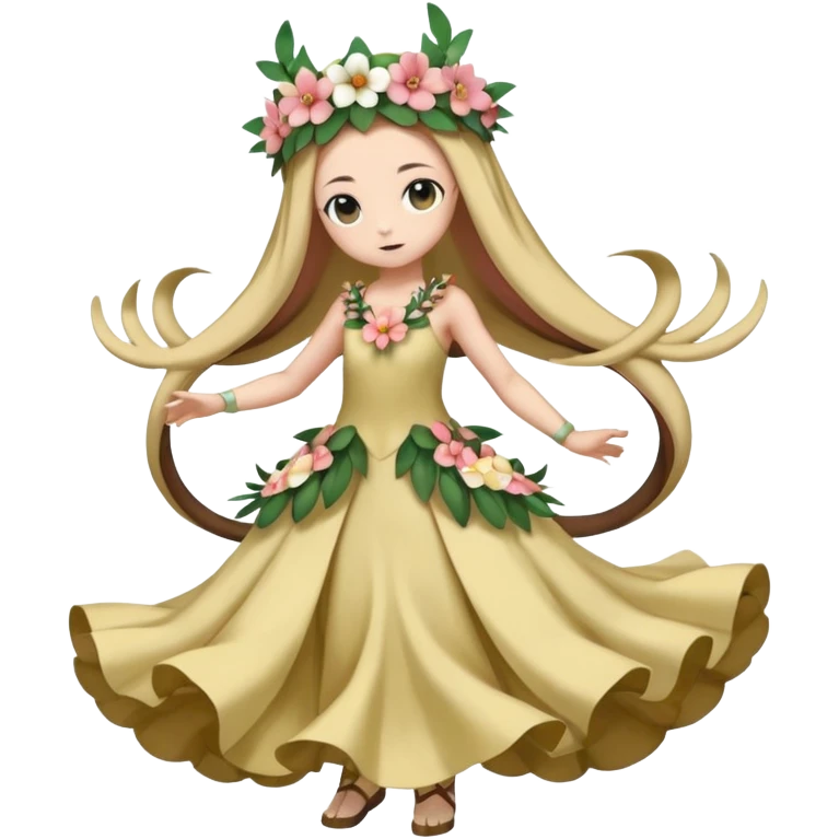 Cute Romantic Realistic  Floral Meloetta-Cresselia-Digimon-Pokémon-Fakémon-hybrid-fusion, full body emoji