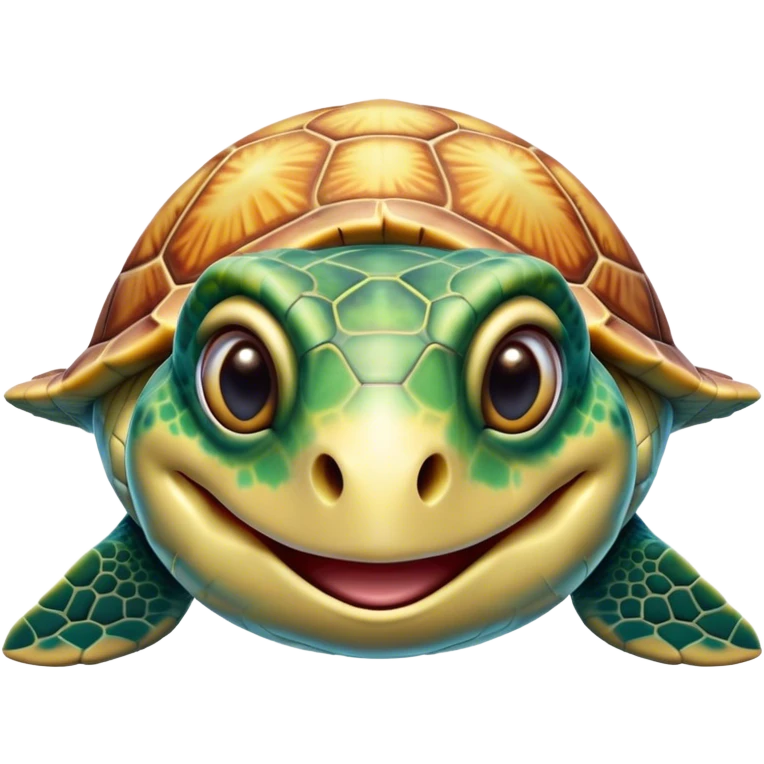 Cinematic Comical Sea Turtle Portrait Emoji, Head tilted dramatically with an exaggeratedly amused expression, featuring a boldly patterned, domed shell and wide, comically expressive eyes full of playful disbelief, Simplified yet hilariously expressive features, highly detailed, glowing with a slightly sassy oceanic glow, high shine, dramatic yet playful, stylized with an air of cheeky marine mischief, soft glowing outline, capturing the essence of a meme-worthy sea turtle that looks ready to glide its way into viral fame! emoji