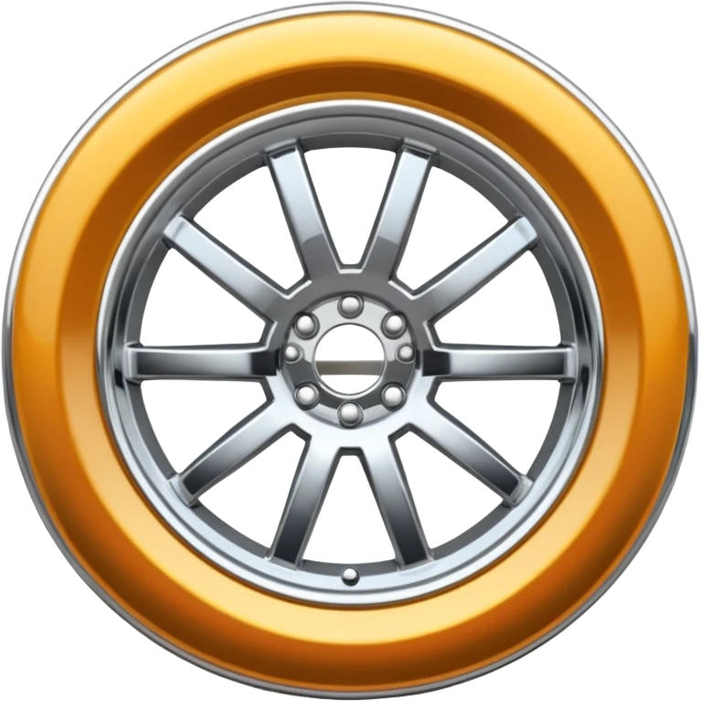 A chrome car wheel emoji, polished silver metal rim, smooth circular shape, minimal futuristic design, soft reflections, iOS emoji style, centered on white background, ultra clean look emoji