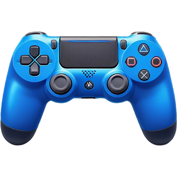 Clash of Clans aesthetic: Cinematic Playful PlayStation 4 DualShock Controller Portrait Emoji, rendered in a 3D vector-style similar to standard emojis with minimal shading and bold, simplified shapes. A compact, distinct form with signature details, softly glowing with a cutting-edge console technology charm. Simplified yet unmistakably iconic, highly detailed and consistent, glowing with a soft radiance and high shine. Stylized with a touch of technological advancement and a soft glowing outline, capturing the essence of a beloved gaming relic with a friendly, playful manner! emoji