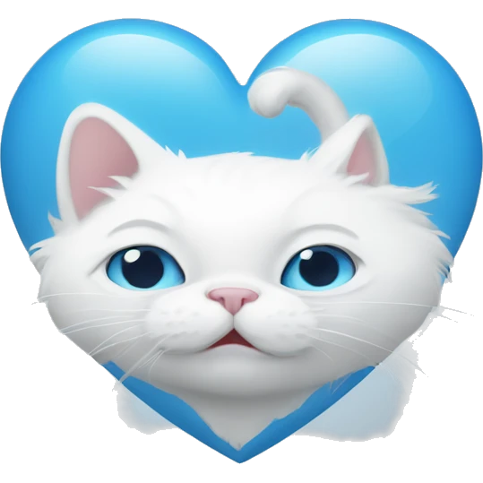 A white cat that pops out from the blue heart emoji