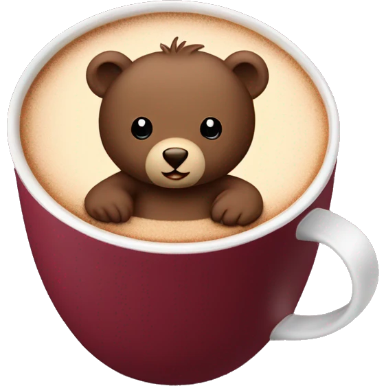 Baby bear inside of a cup of hot cocoa. Burgundy colored cup. The bear fits perfectly￼ in the cup. emoji