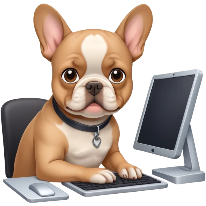 Frenchie working behind computer emoji