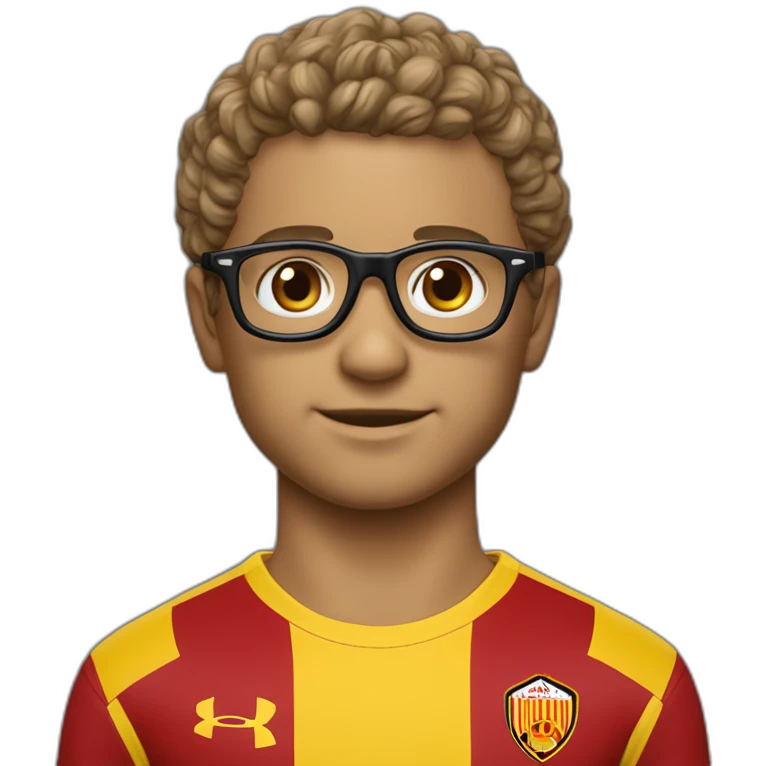 Un petit garçon aux cheveux bouclés et avec des lunettes accompagné de sa petite soeur avec des maillots du RC Lens emoji
