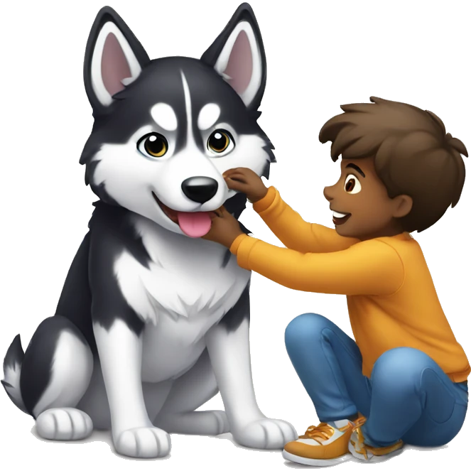 kid is playing with husky  emoji