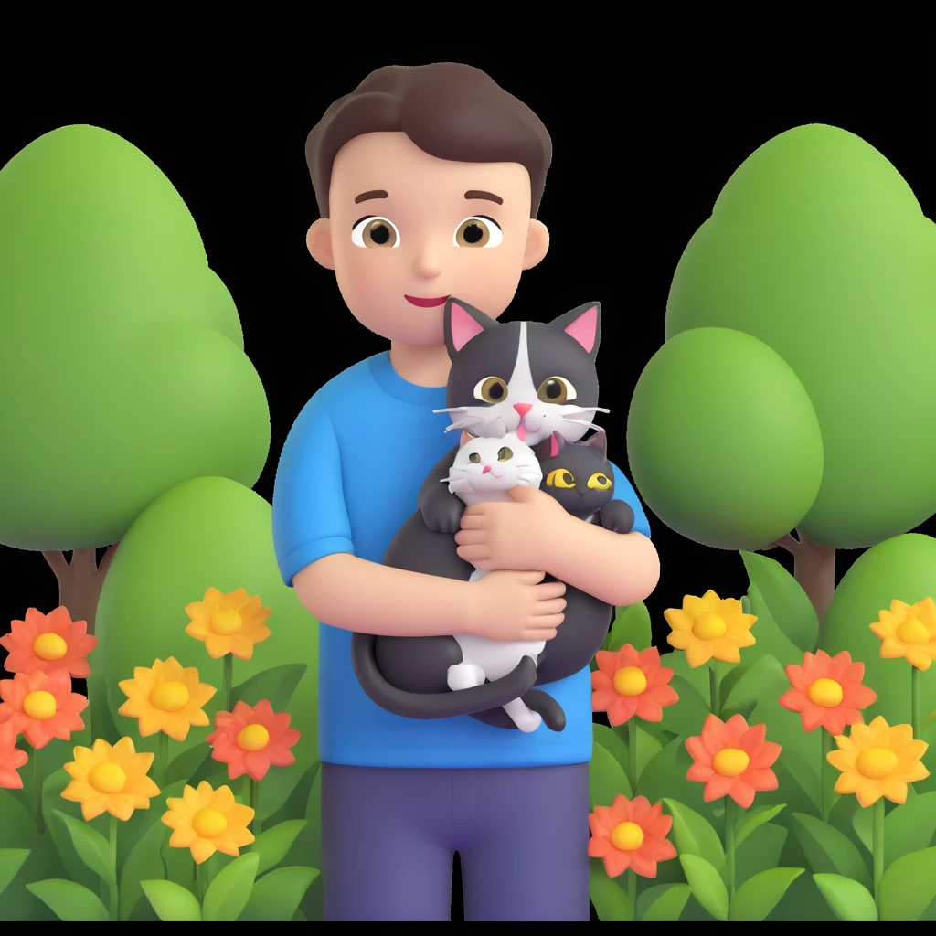 boy and cat pet in garden background emoji