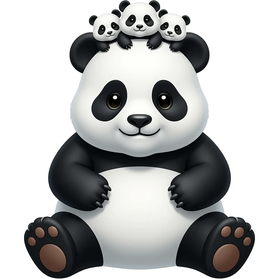 A big fat panda that is sitting with 3 baby pandas sitting above its head emoji