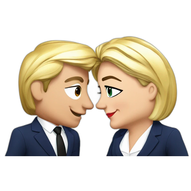Macron et marine le Pen font un bisou emoji