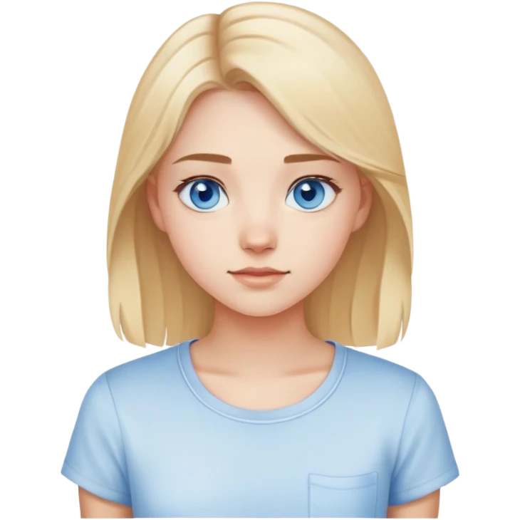 light gentle 20 year old girl in a shirt, light hair, blue eyes emoji