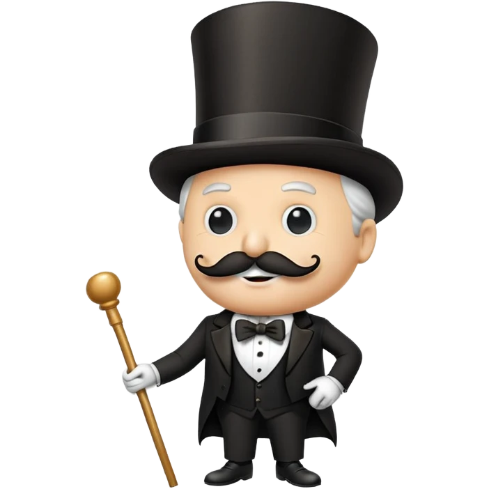 Rich Uncle Pennybags with mustache, top hat, tuxedo, and cane emoji