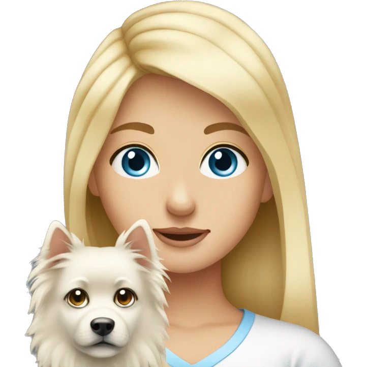 Blonde girl blue eyes holding spitz  emoji