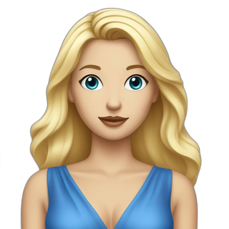 une femme blonde aux yeux bleus avec une robe emoji