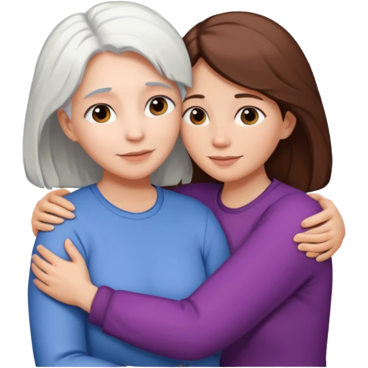 Abrazo de Madre con pelo blanco y hija con pelo morena emoji