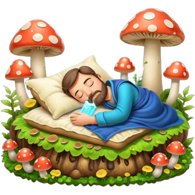 bard character asleep on mushroom bed snoring glow spores emoji