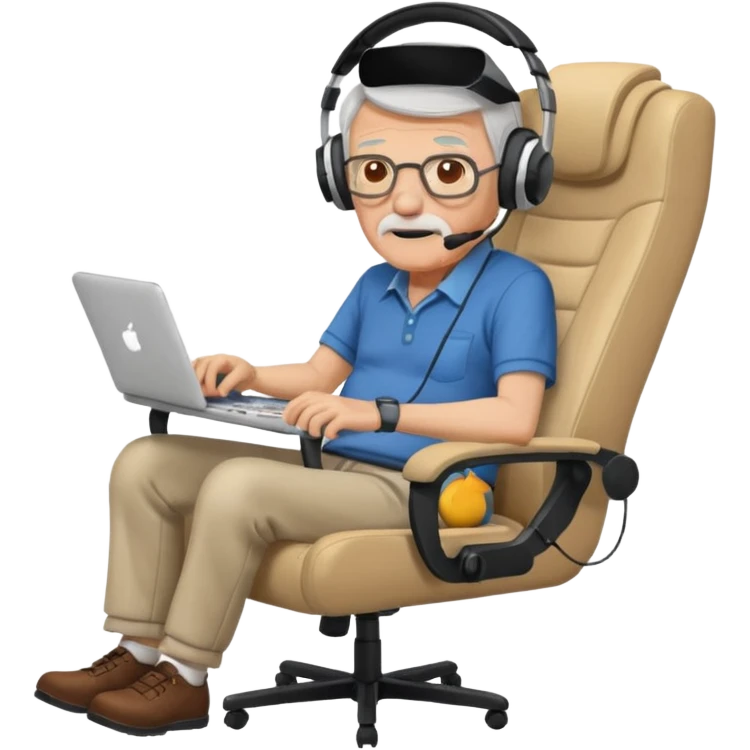 old man in gaming chair at a gaming desk emoji