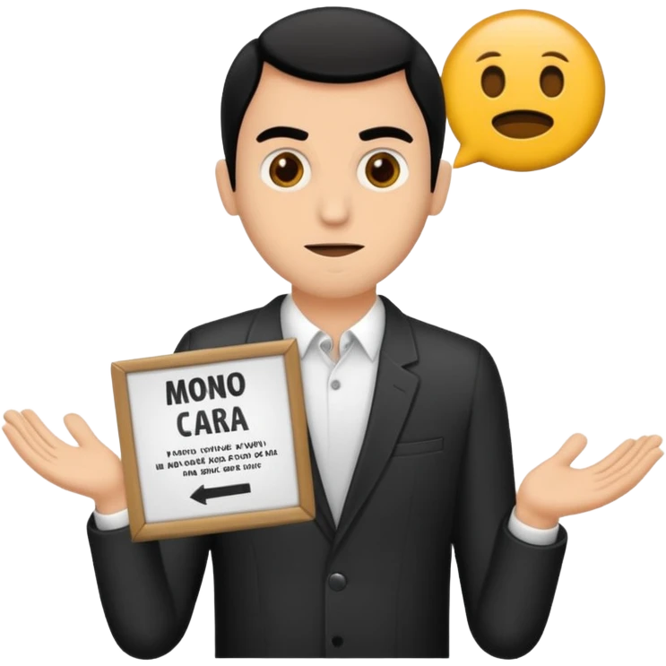 Un hombre bajo con cara de mono con un cartel que ponga SANDRO emoji