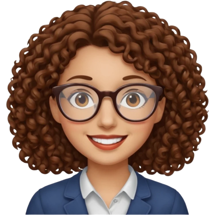 Woman with brown curly hair and glasses emoji