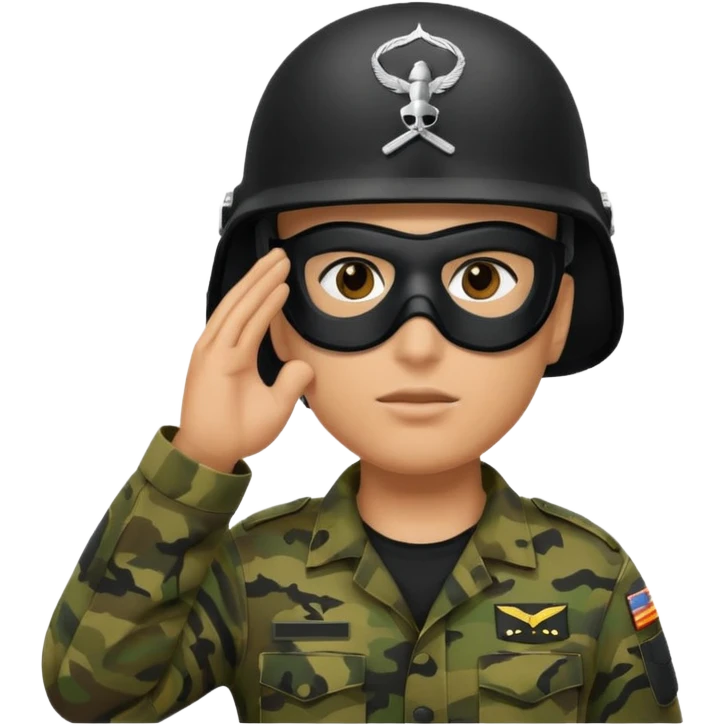Soldier saluting with helmet + black mask emoji