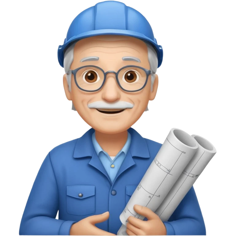 A wise old engineer with warm smile, blueprint rolled under his arm.
 emoji