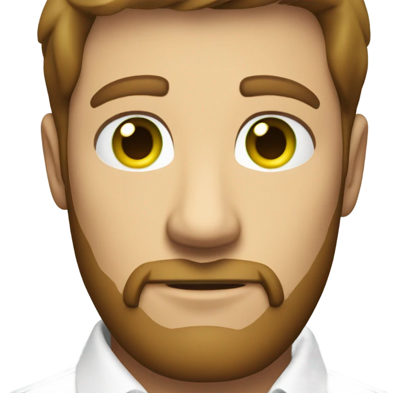 handsome optimist oval head brunette man and beard green eyes wearing white button down shirt  emoji
