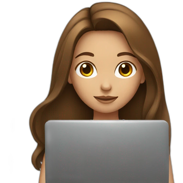 A girl with long brown hair holds a laptop emoji