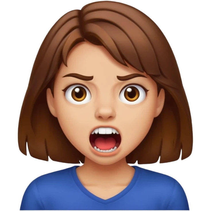 A girl growling like rawr silly vibes but make it an emoji not real human but long brown hair and more silly emoji