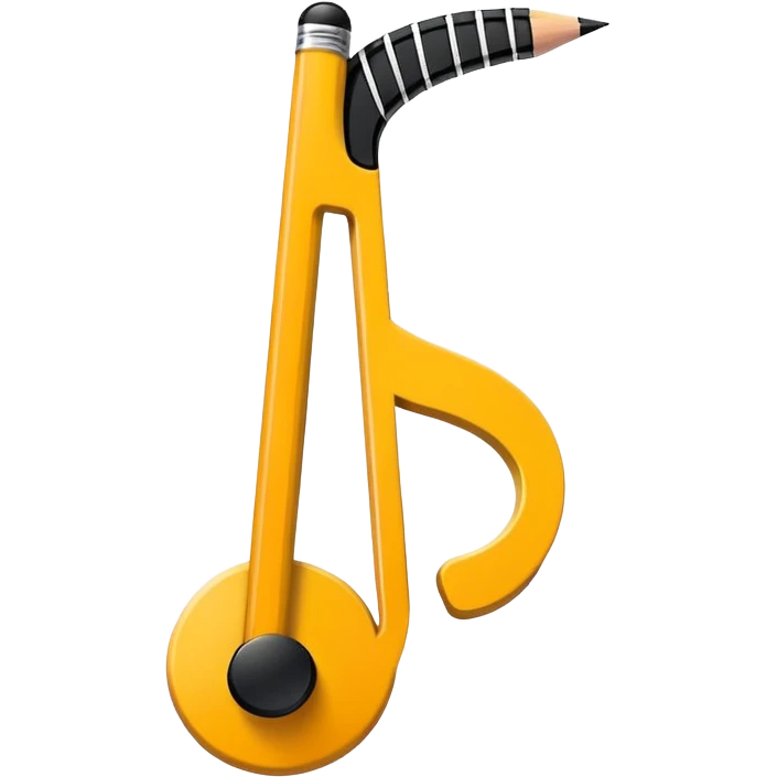 Minimalistic flat vector icon, iOS style, thin black contour on white background. Musical note with a pencil crossing it. Clean, no text, no shadows emoji