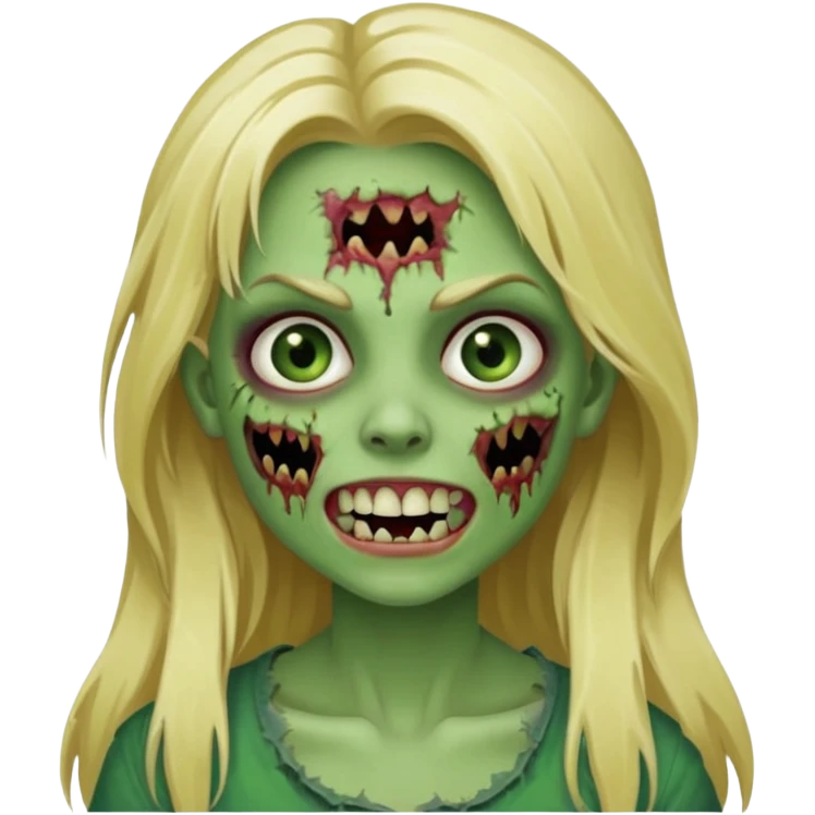 girl zombie with blonde long hair with teeth green skin and with no angry face emoji