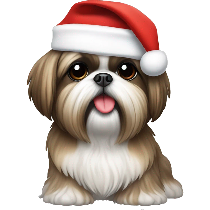 Shih tzu wearing Santa hat emoji