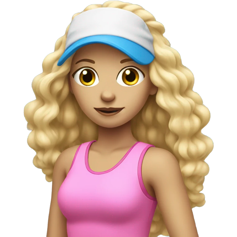 Tennis blonde girl in pink with long hair and blue aye  emoji