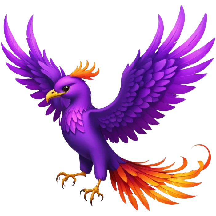 Magical purple phoenix bird with fire wings emoji