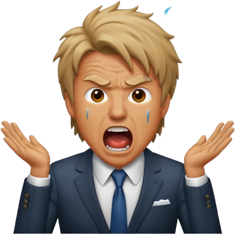screaming man, with hair, in a suit emoji