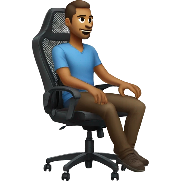 Man sitting in mesh gaming chair with gaming setup emoji