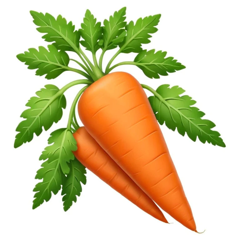 cute emoji-style carrot seed pack, rectangular seed package, orange carrot illustration, green leaves, cartoonish, white background, minimal, smooth edges, soft shadow emoji