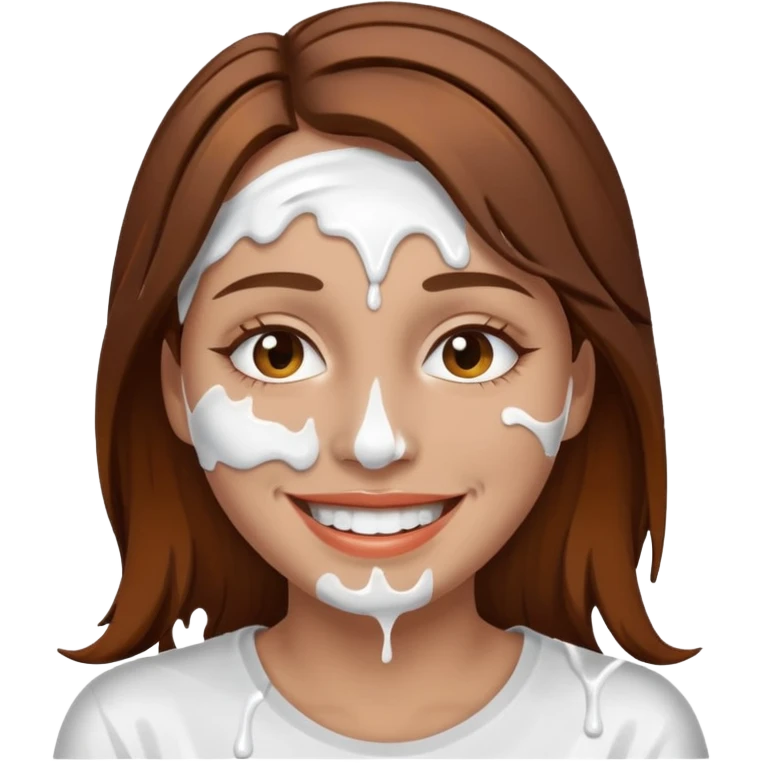 Brown Hair Woman , white paint , drip, face, happy emoji