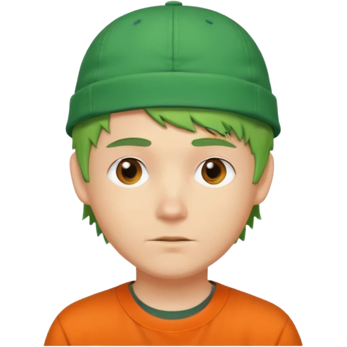 white guy with short messy green hair, wearing an orange backwards cap, street style emoji