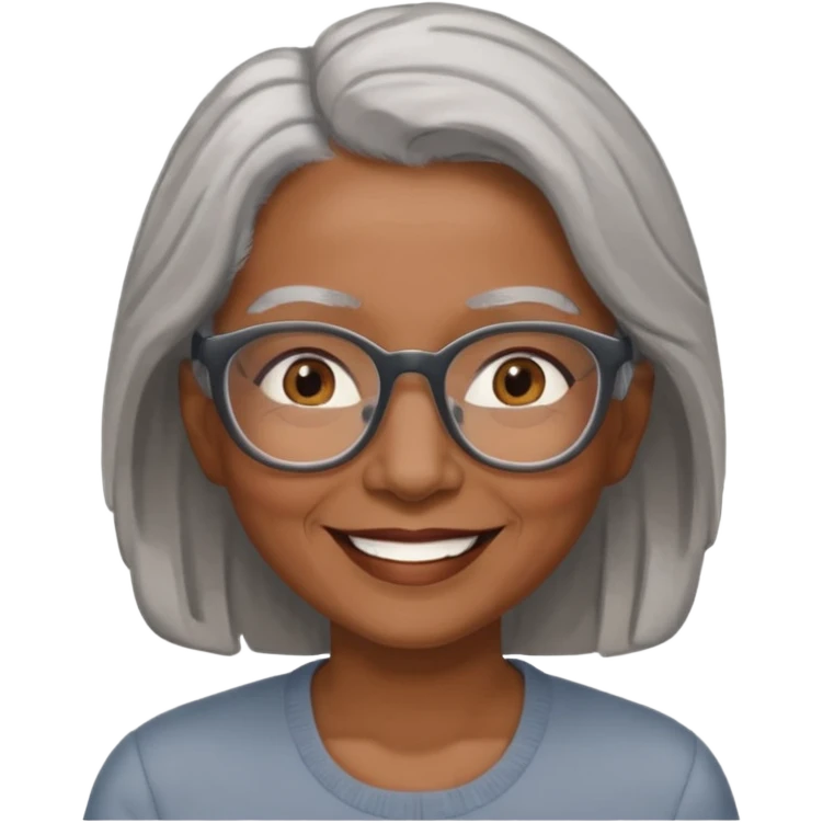 Older woman of color with gray shoulder length  hair and glasses and smiling emoji
