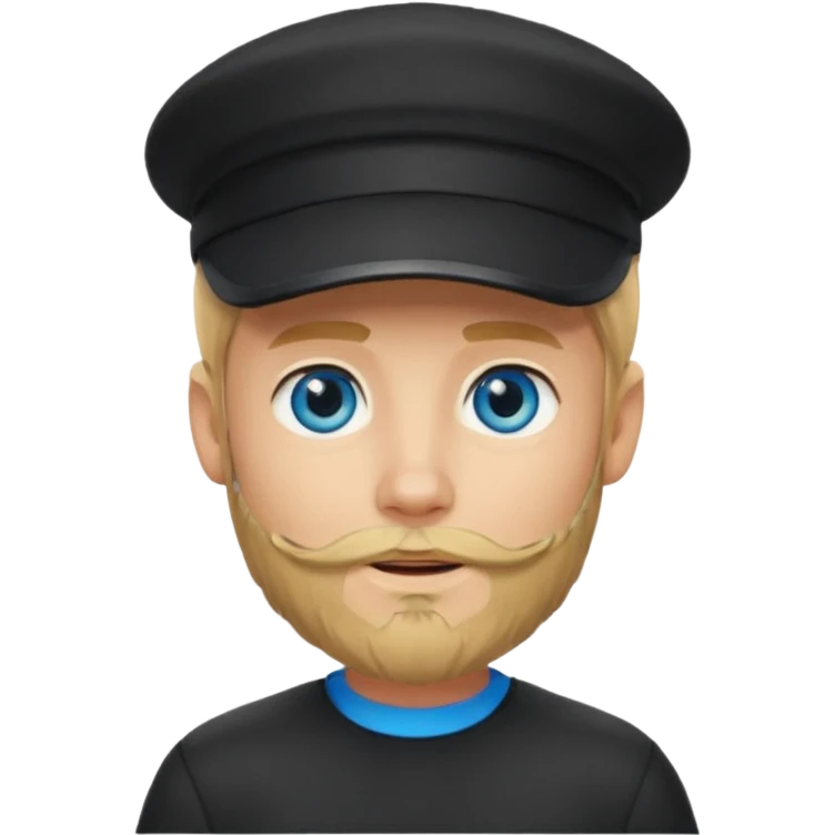 Ragazzo biondo con occhi azzurri e con barbetta bionda e cappello nero con visiera emoji