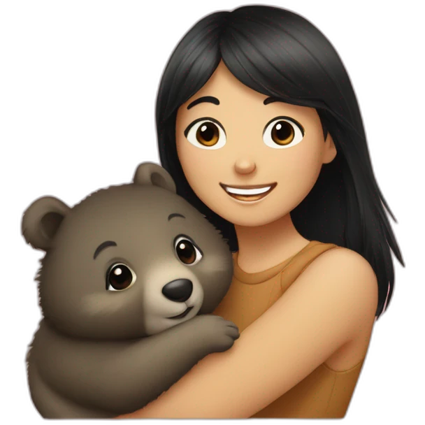 happy-girl-who-is-black-hair-and-hugging-happy-quokka emoji