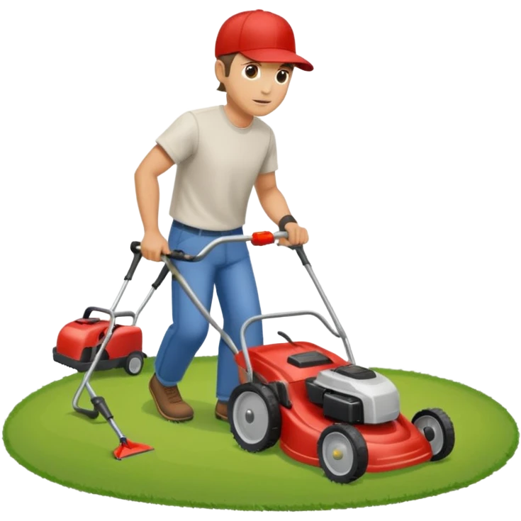 Dad mowing the lawn with a hand mower  emoji
