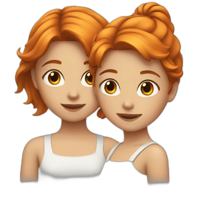 two young girls with brown hair and orange hair emoji