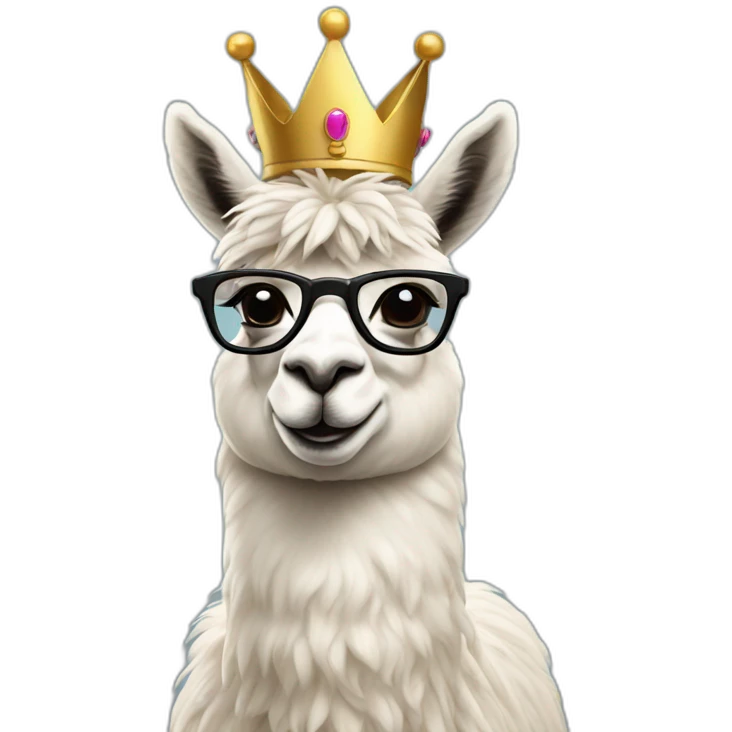 studious llama with black glasses and crown emoji