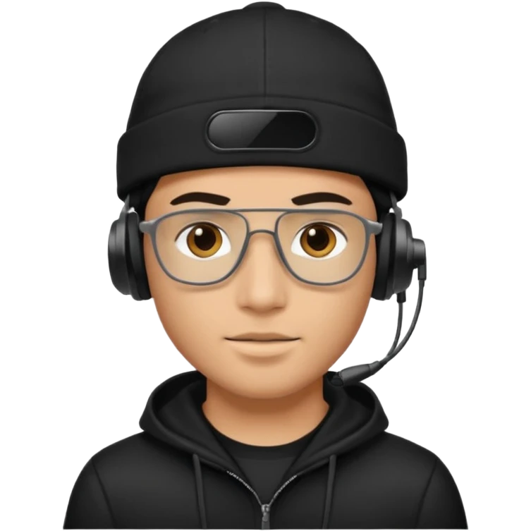 HACKER WITH HEADSET BLACK CAP HANDSOME emoji