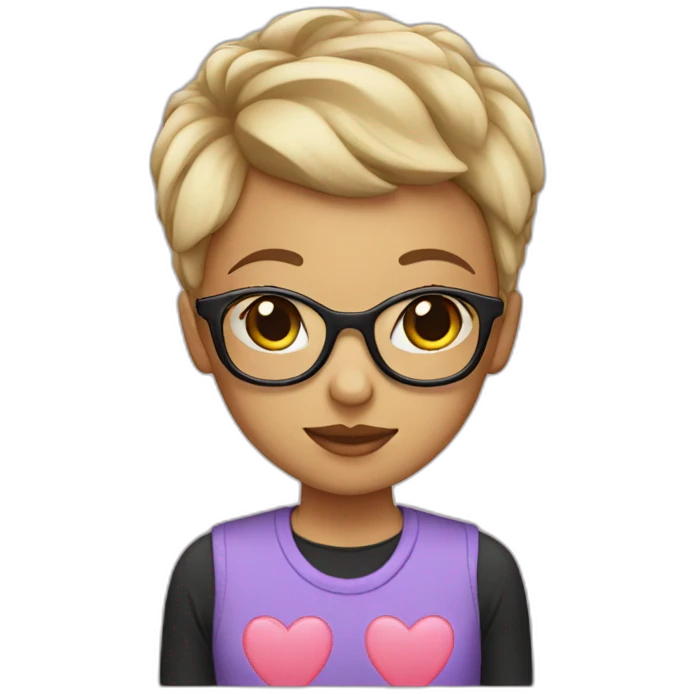 Girl with boycut hair and specs with hearts emoji