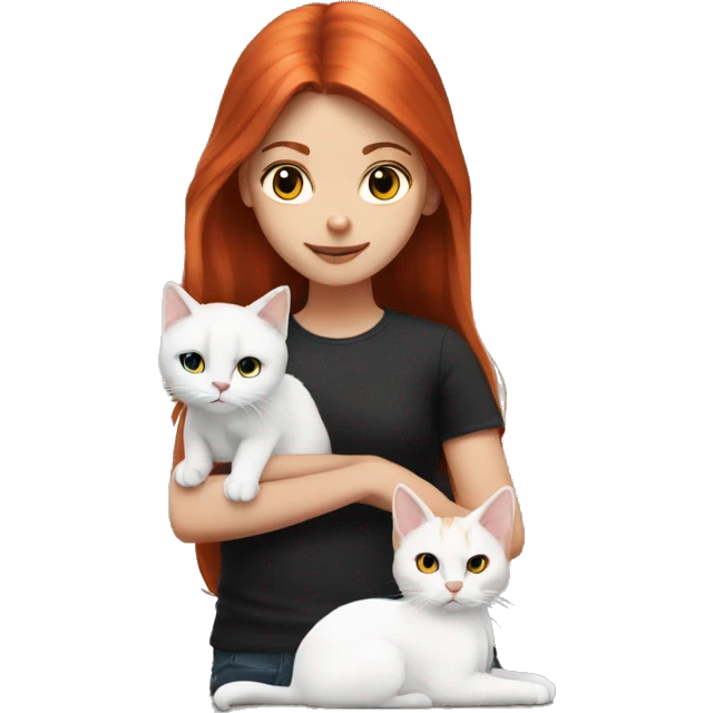 A red-haired girl with long hair and a white and black cat emoji