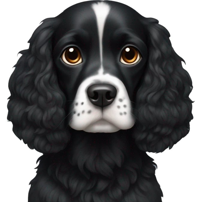 Small completely black king spaniel with black fur on his whole face and white fur on chest emoji
