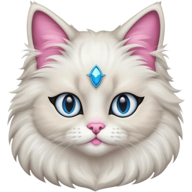 Neva masquerade cat, very fluffy, gray and white, blue eyes and pink nose. No jewelry  emoji