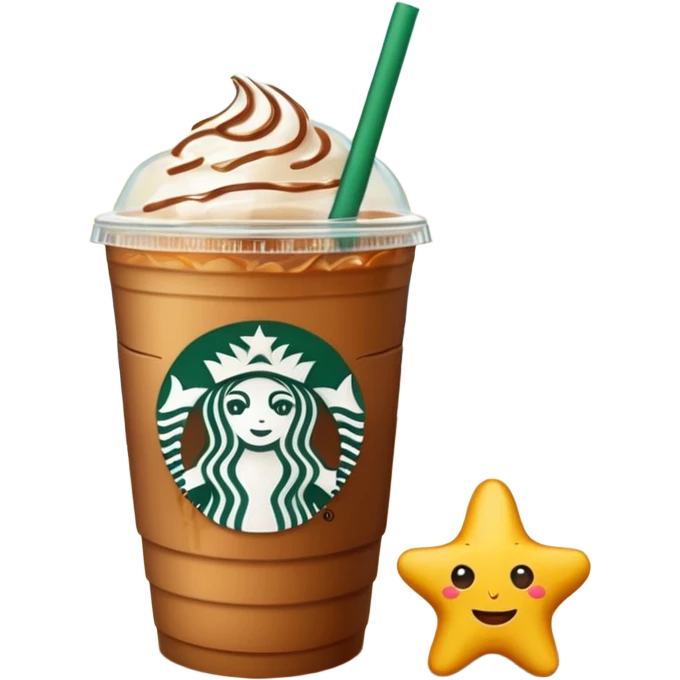 Starbucks summer with cup of iced coffee, sun, beach vibes, cheerful emoji style emoji