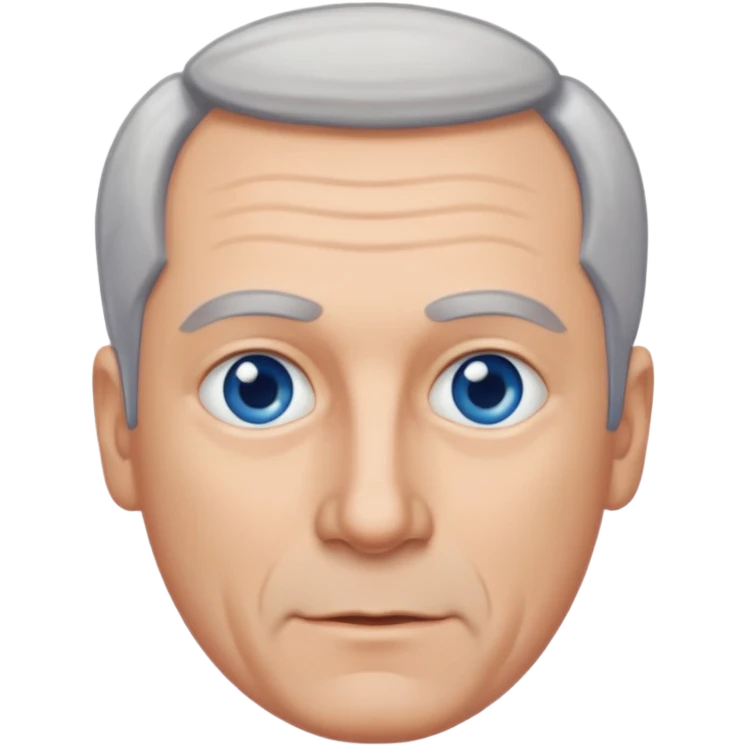 Middle aged man with receding grey hair and no beard, blue eyes emoji